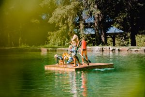 Kids playing in pond